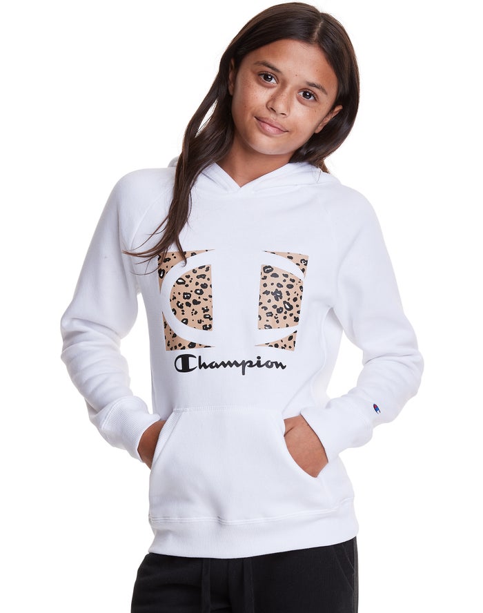 Sudadera Con Capucha Champion Niña - Fleece Raglan Leopard Knockout Logo ( Blancas ) 3524081-AU